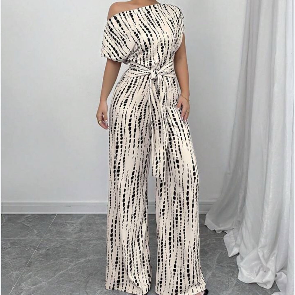 Elegant Black and White Striped Jumpsuit